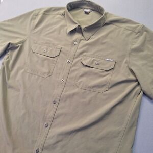 Eddie Bauer Travex Mens XL Short Sleeve Performance Button Up Shirt Olive Green